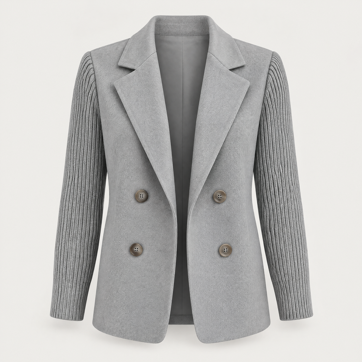 KNIT SLEEVE DOUBLE BREASTED BLAZER