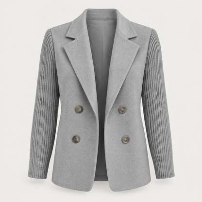 KNIT SLEEVE DOUBLE BREASTED BLAZER