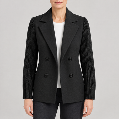 KNIT SLEEVE DOUBLE BREASTED BLAZER