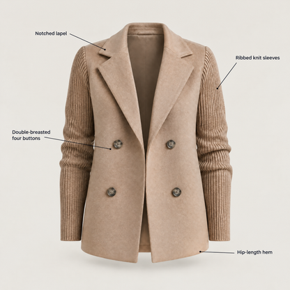 KNIT SLEEVE DOUBLE BREASTED BLAZER