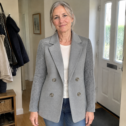 KNIT SLEEVE DOUBLE BREASTED BLAZER