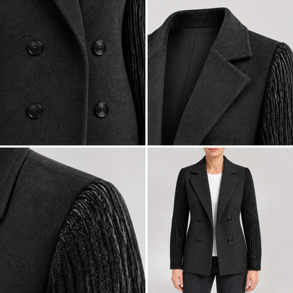 KNIT SLEEVE DOUBLE BREASTED BLAZER