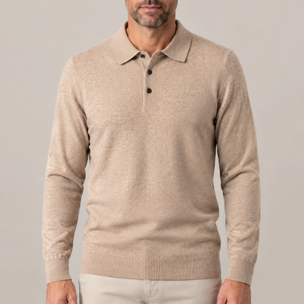 FINE KNIT POLO PULLOVER