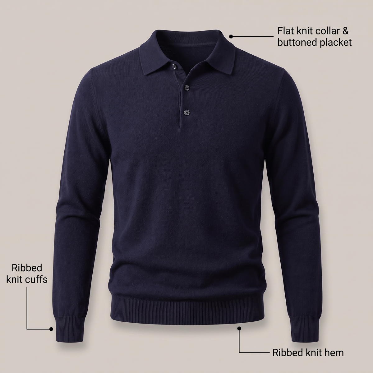 FINE KNIT POLO PULLOVER