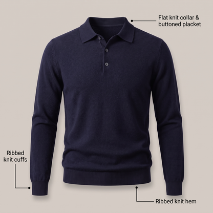 FINE KNIT POLO PULLOVER