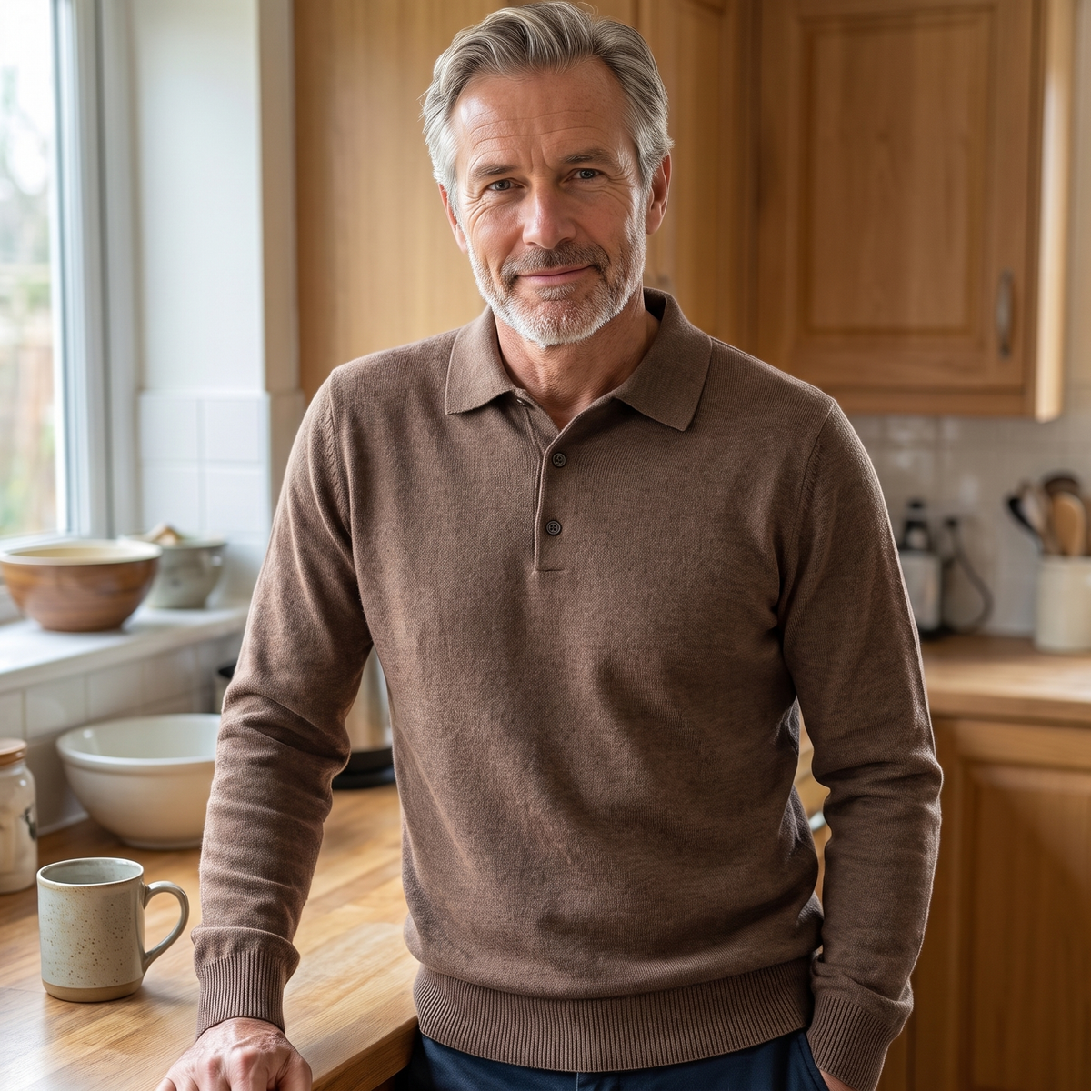 FINE KNIT POLO PULLOVER