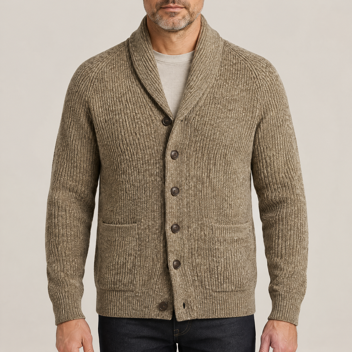 SHAWL COLLAR RIBBED CARDIGAN