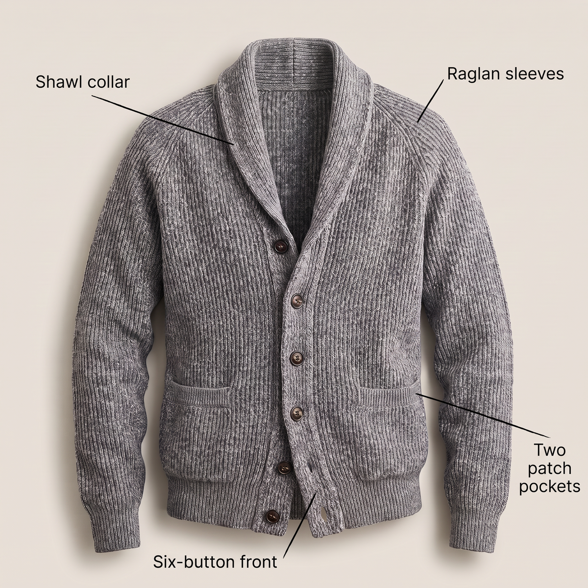 SHAWL COLLAR RIBBED CARDIGAN