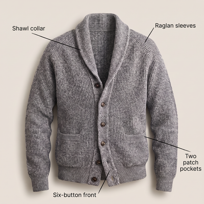 SHAWL COLLAR RIBBED CARDIGAN