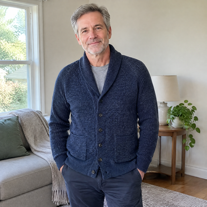 SHAWL COLLAR RIBBED CARDIGAN