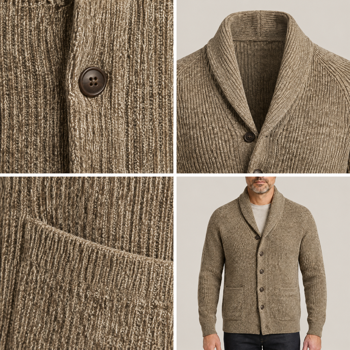 SHAWL COLLAR RIBBED CARDIGAN