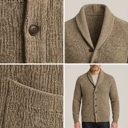 SHAWL COLLAR RIBBED CARDIGAN