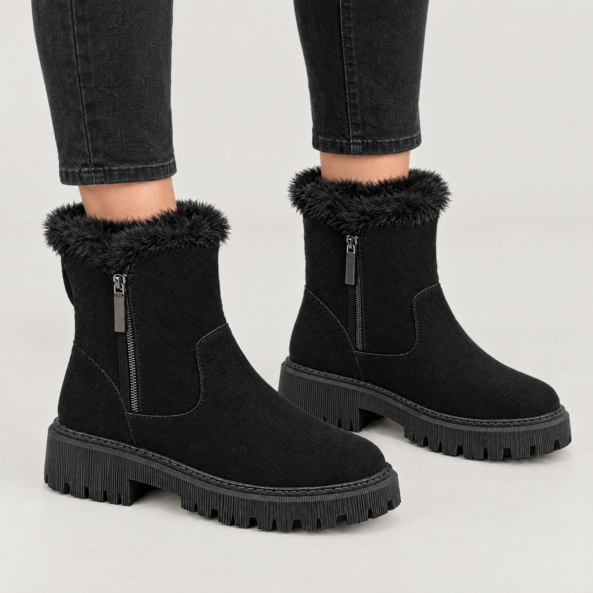 CLEATED SOLE WINTER ANKLE BOOTS