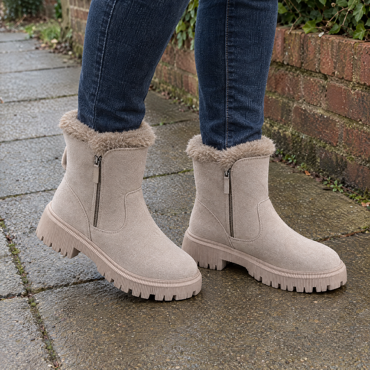 CLEATED SOLE WINTER ANKLE BOOTS