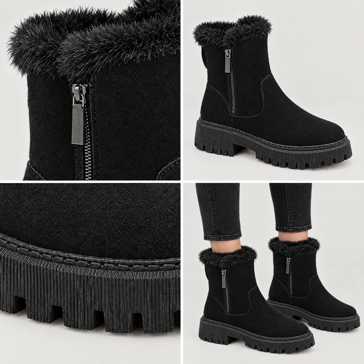 CLEATED SOLE WINTER ANKLE BOOTS