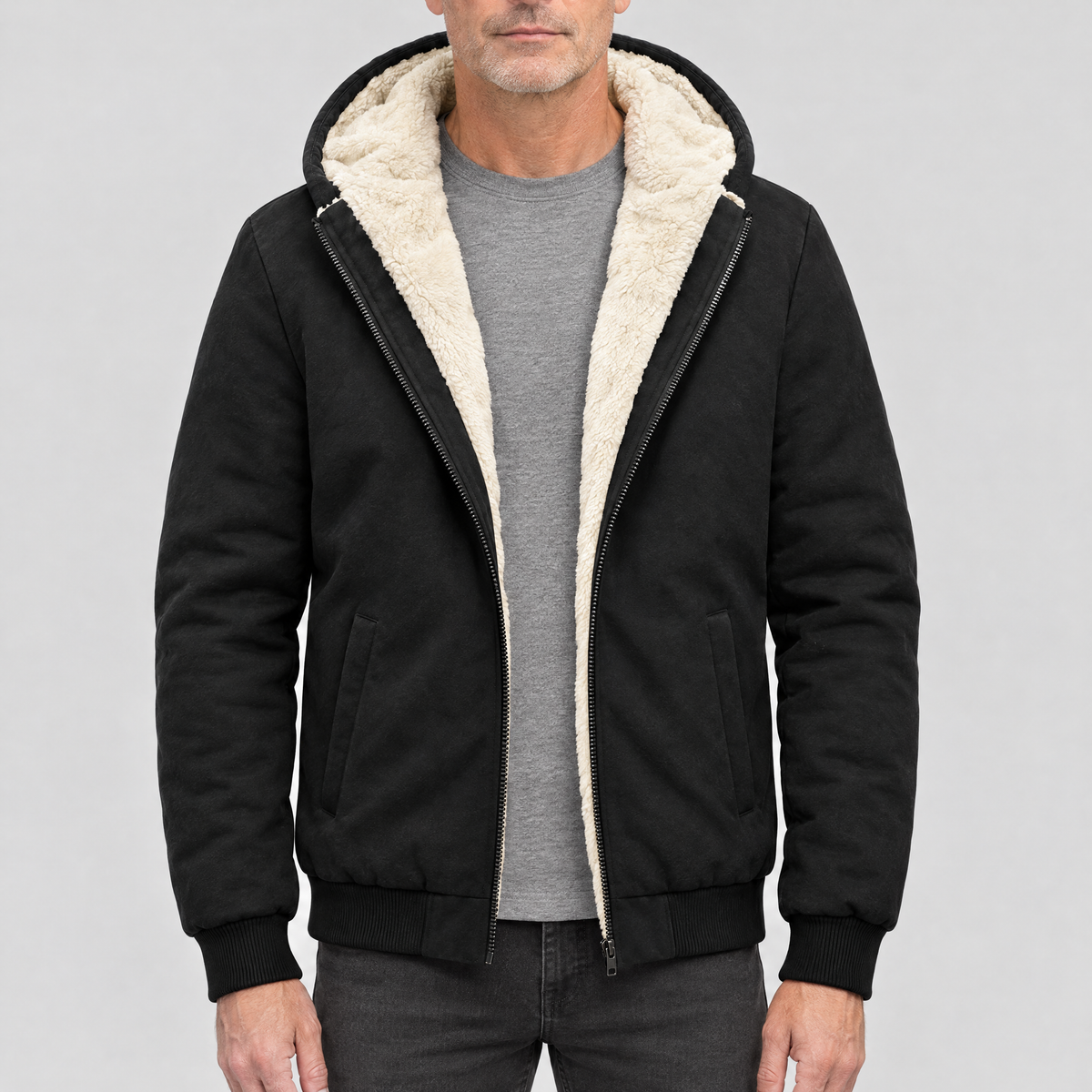 PLUSH HOOD THERMAL ZIP JACKET