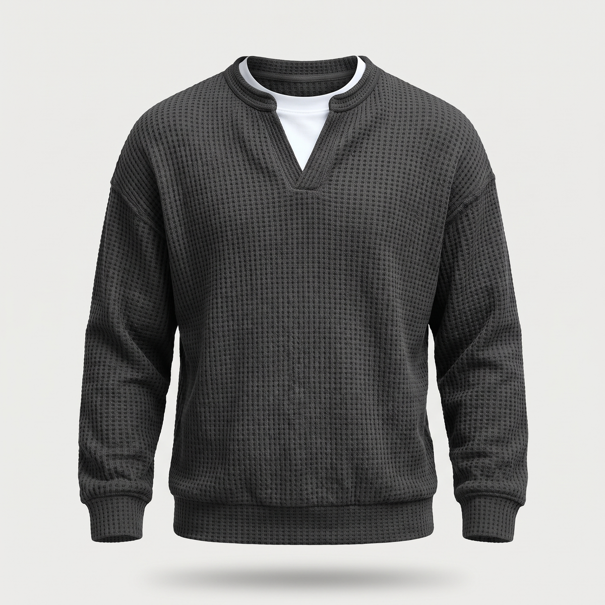 WAFFLE STITCH SPLIT NECK JUMPER