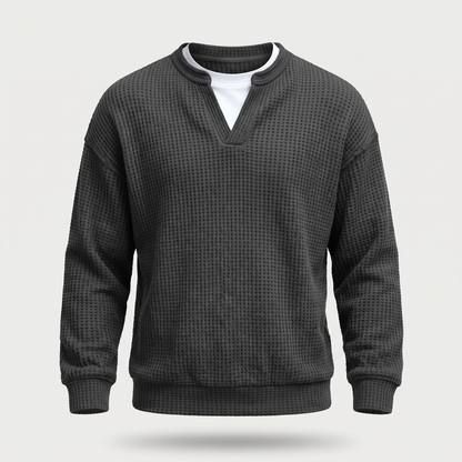 WAFFLE STITCH SPLIT NECK JUMPER