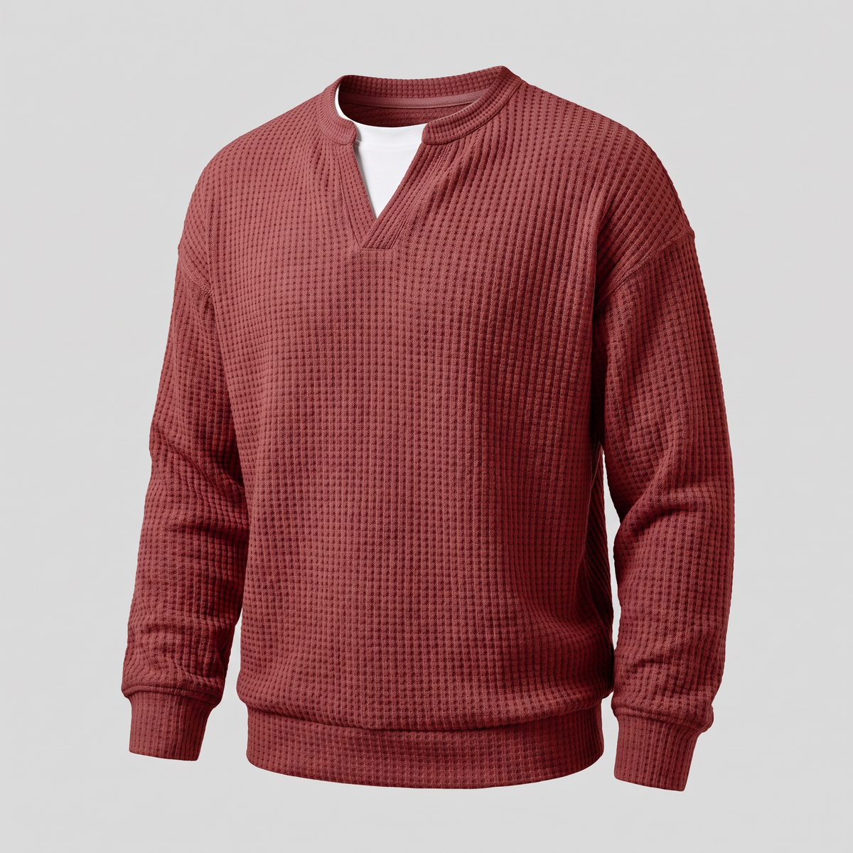 WAFFLE STITCH SPLIT NECK JUMPER
