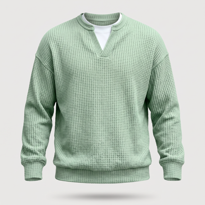 WAFFLE STITCH SPLIT NECK JUMPER