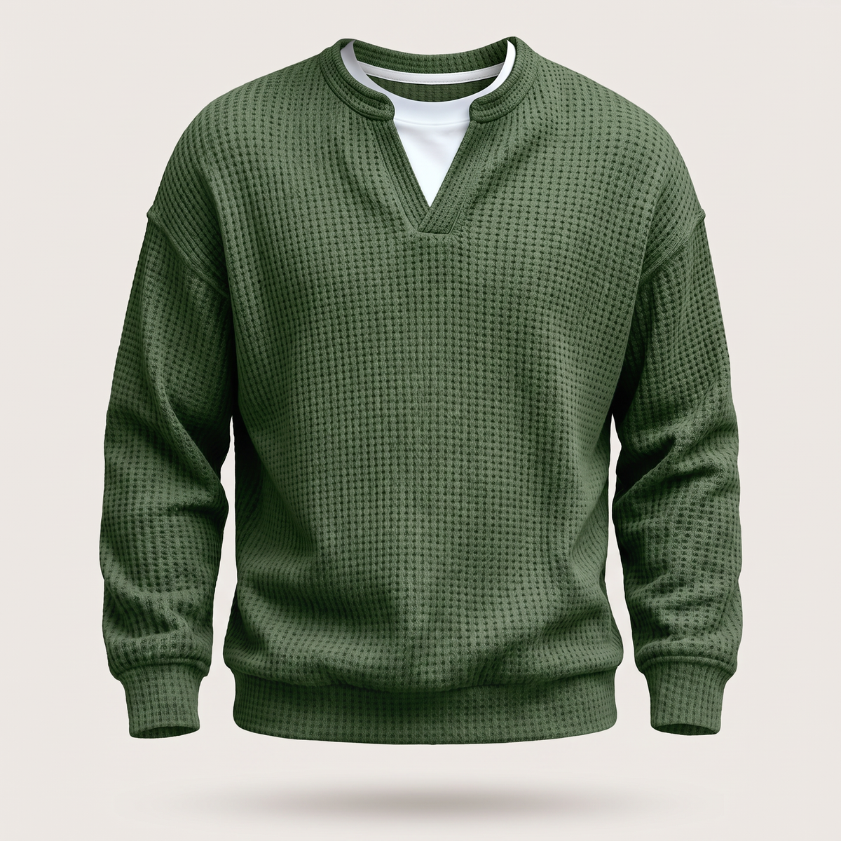WAFFLE STITCH SPLIT NECK JUMPER