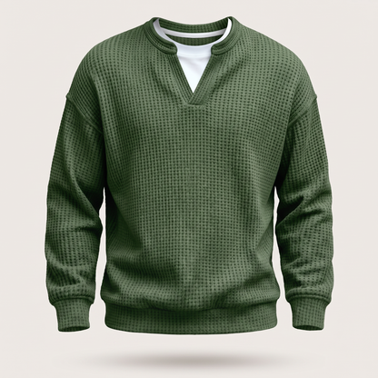 WAFFLE STITCH SPLIT NECK JUMPER