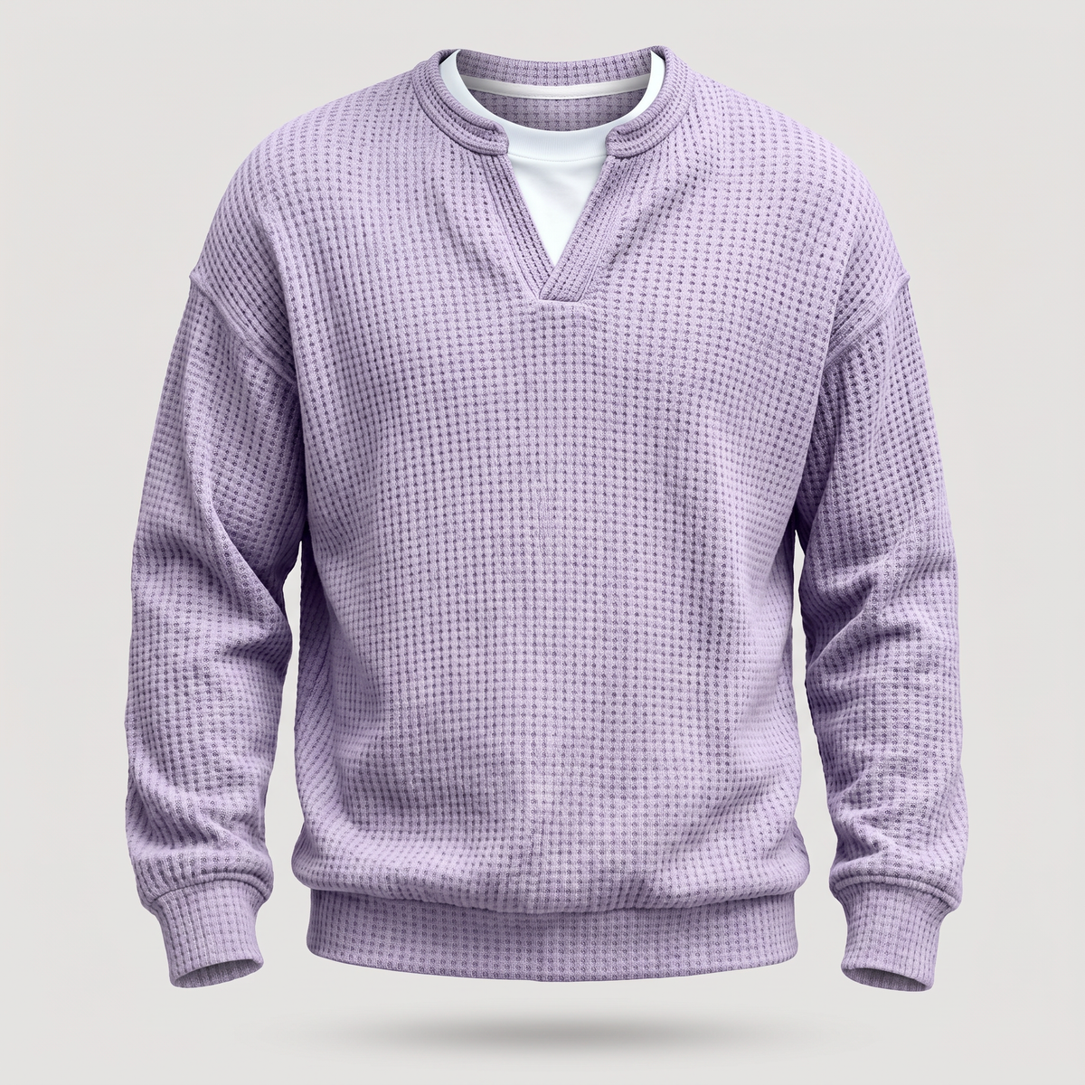 WAFFLE STITCH SPLIT NECK JUMPER