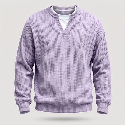 WAFFLE STITCH SPLIT NECK JUMPER