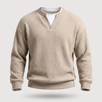 WAFFLE STITCH SPLIT NECK JUMPER