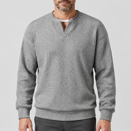 WAFFLE STITCH SPLIT NECK JUMPER
