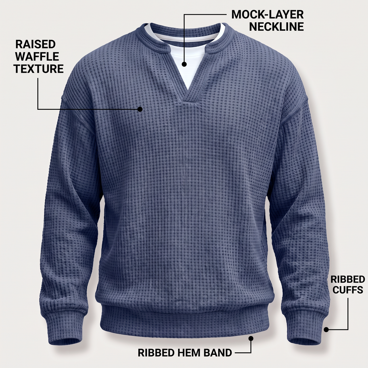 WAFFLE STITCH SPLIT NECK JUMPER