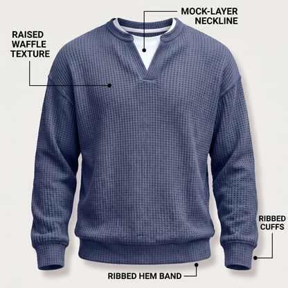 WAFFLE STITCH SPLIT NECK JUMPER