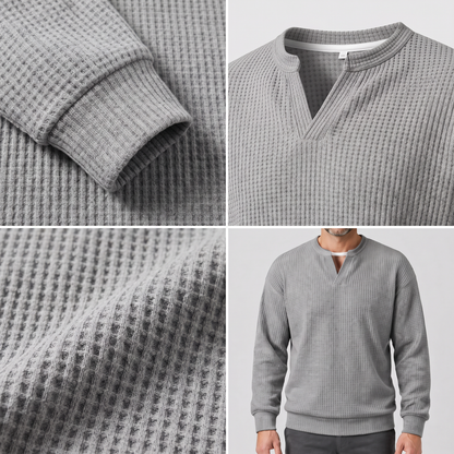WAFFLE STITCH SPLIT NECK JUMPER