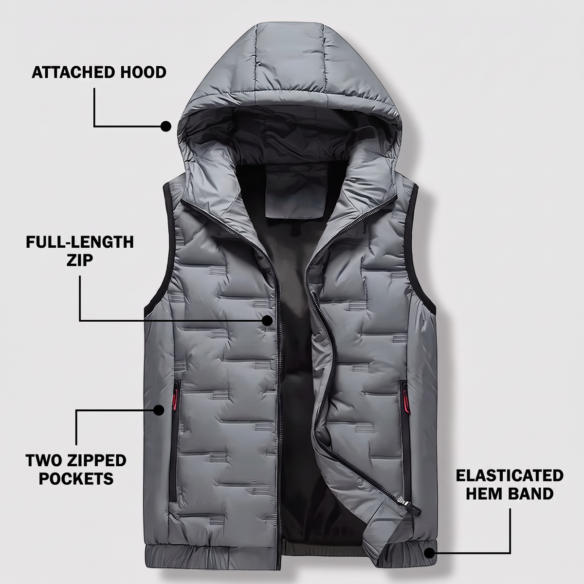 HOODED QUILTED GILET