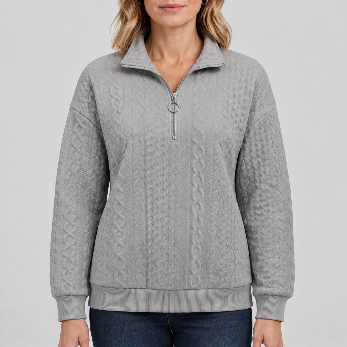 CABLE TEXTURE HALF ZIP JUMPER