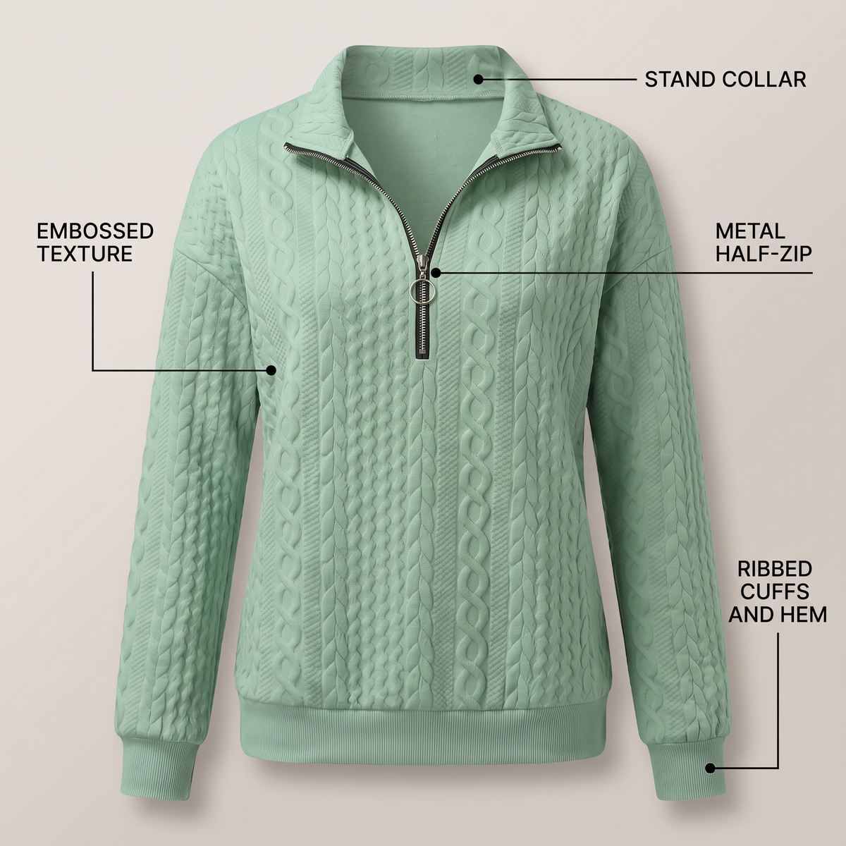 CABLE TEXTURE HALF ZIP JUMPER