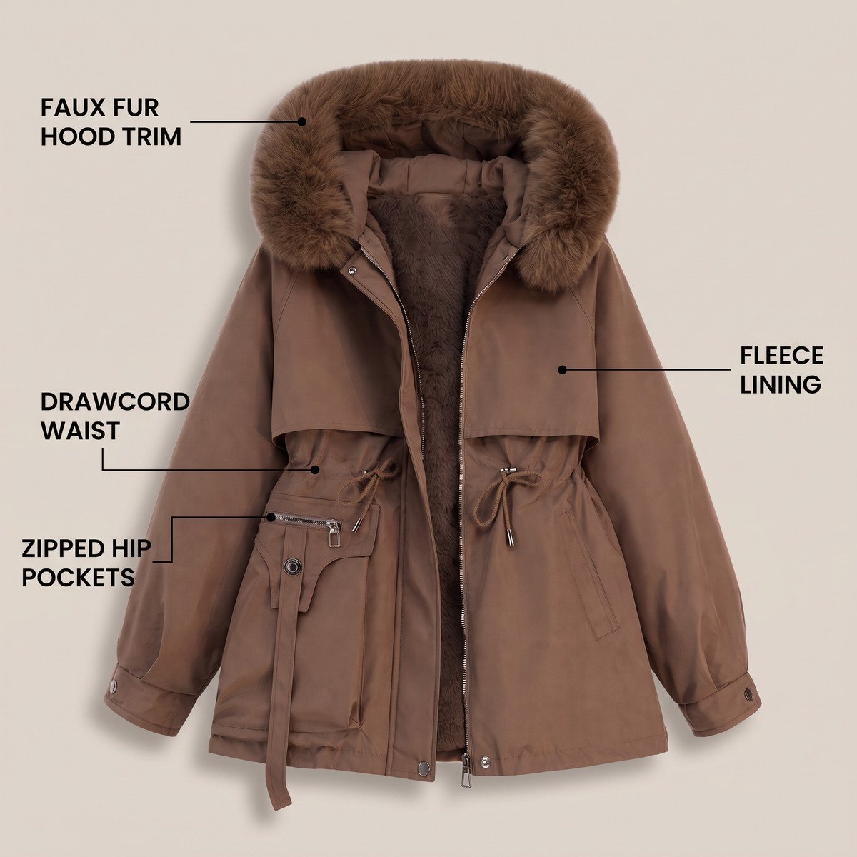 DRAWCORD WAIST FUR HOOD PARKA