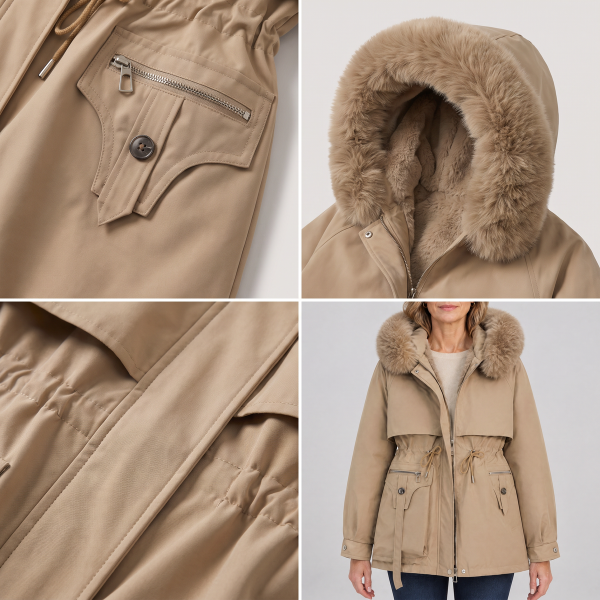 DRAWCORD WAIST FUR HOOD PARKA