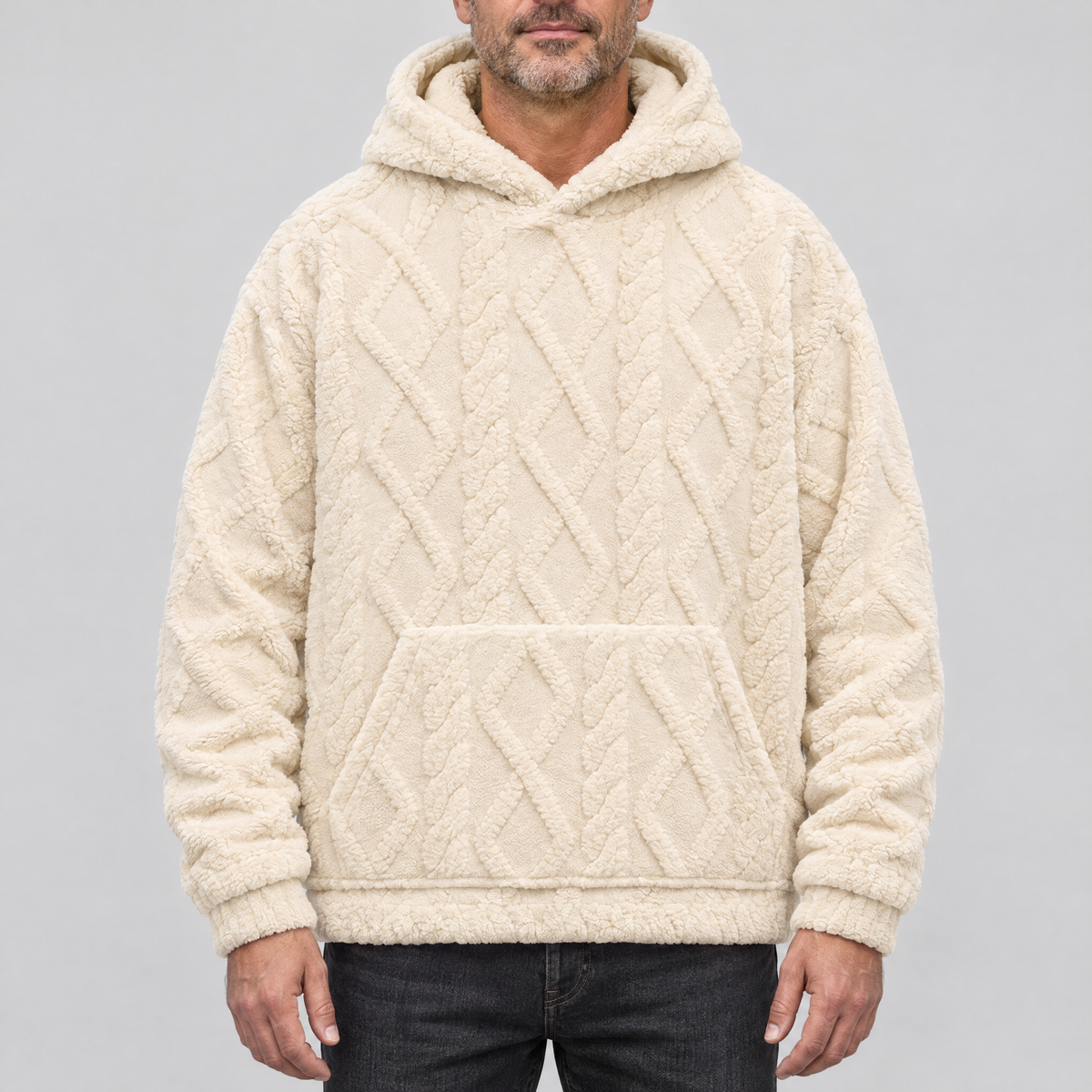 RAISED CABLE HOODED JUMPER