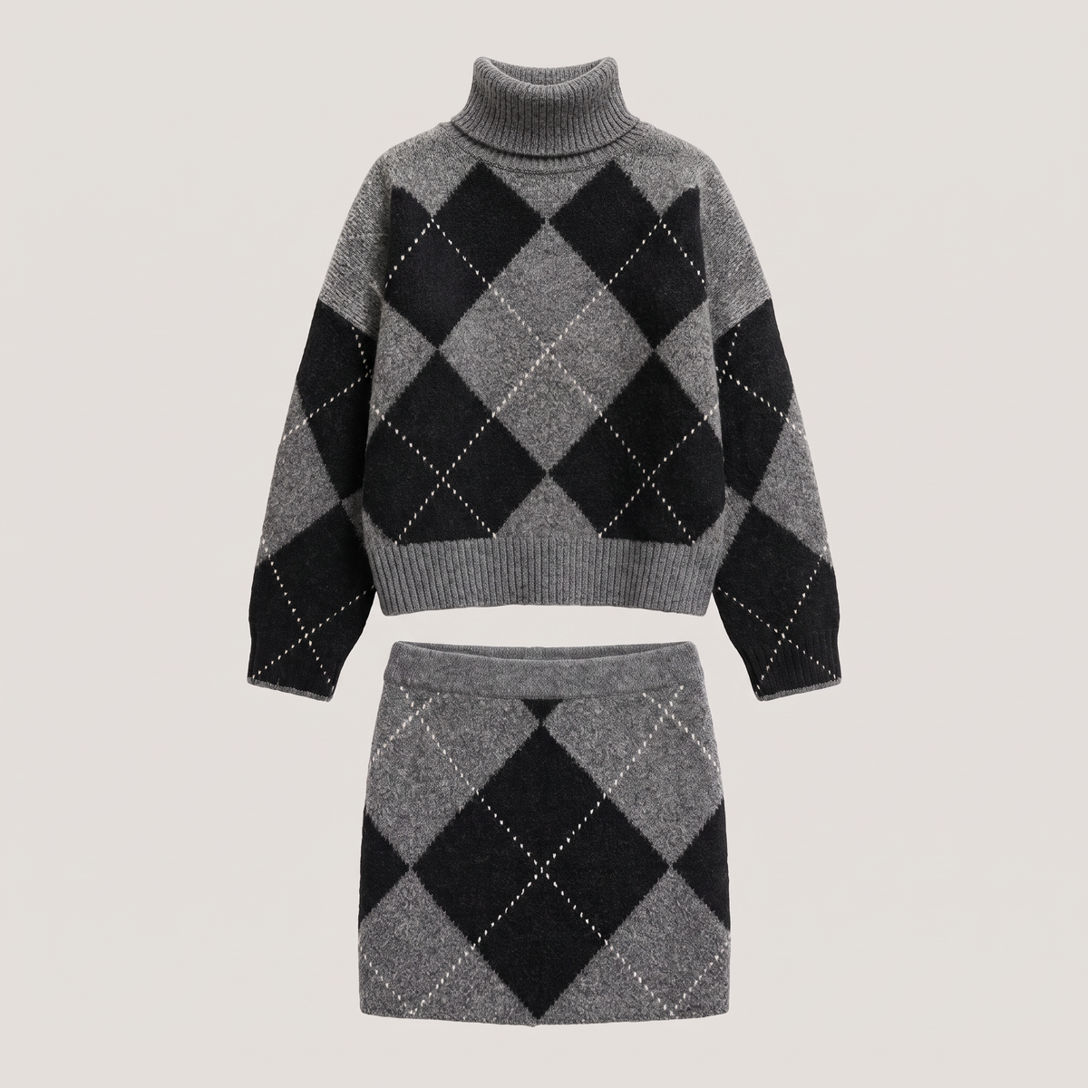 ARGYLE ROLL NECK KNIT SET