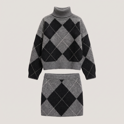 ARGYLE ROLL NECK KNIT SET