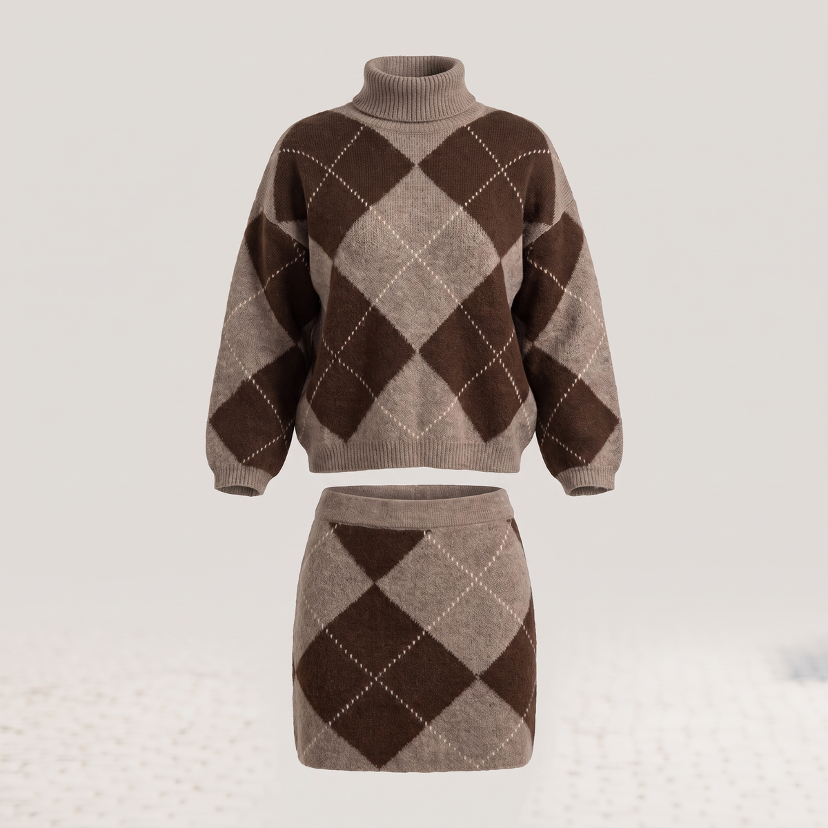 ARGYLE ROLL NECK KNIT SET
