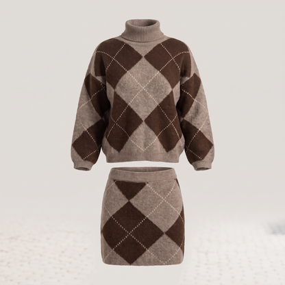 ARGYLE ROLL NECK KNIT SET