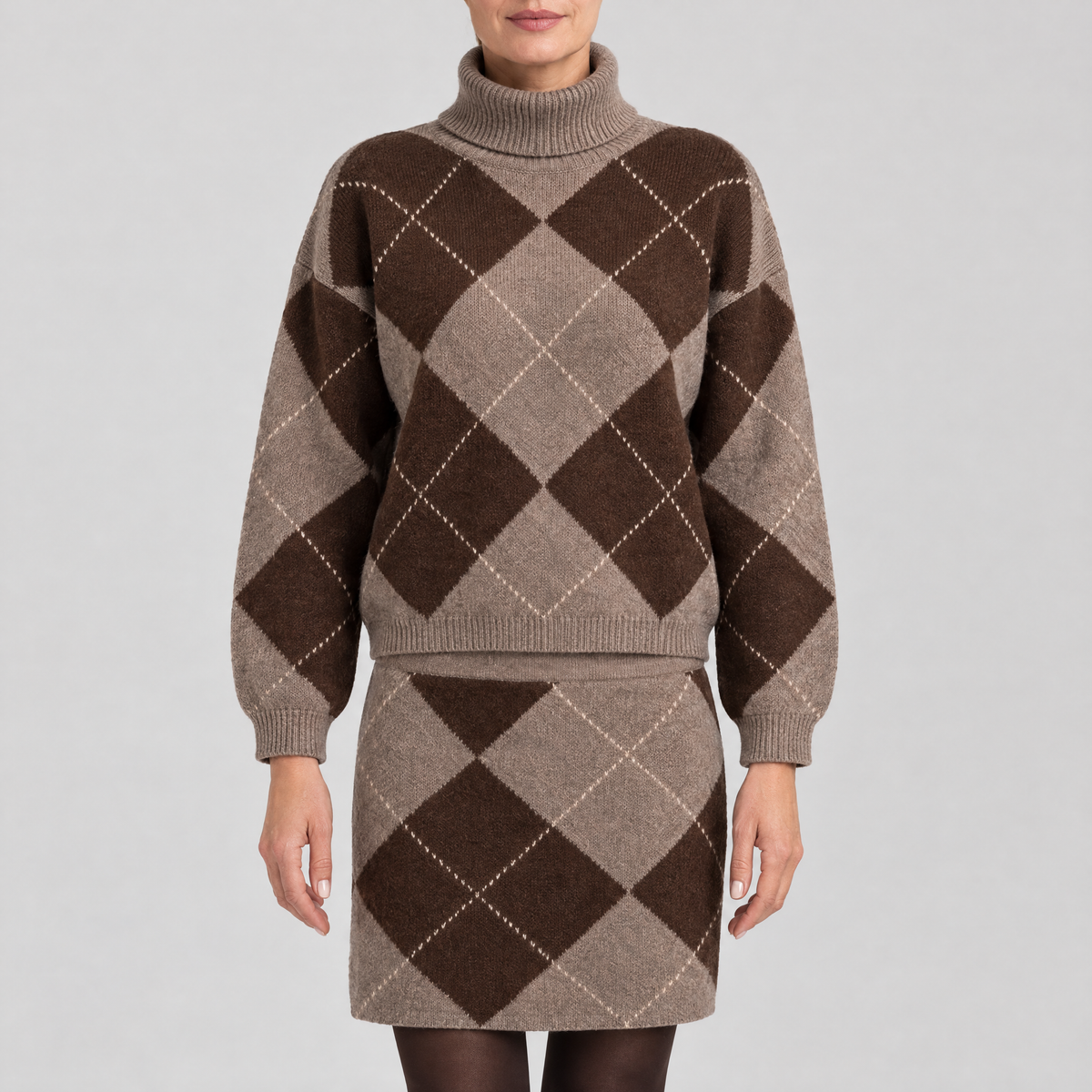 ARGYLE ROLL NECK KNIT SET