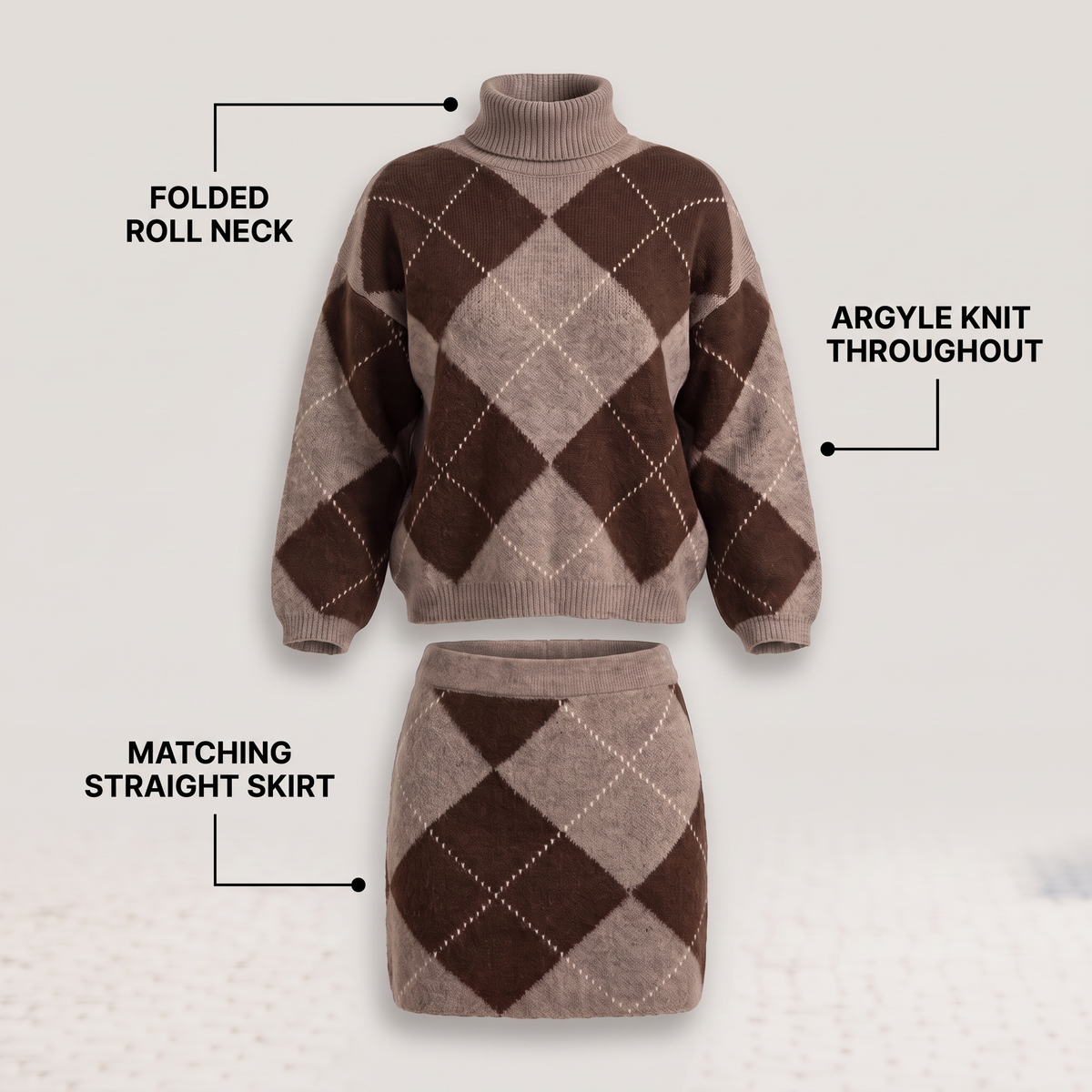ARGYLE ROLL NECK KNIT SET