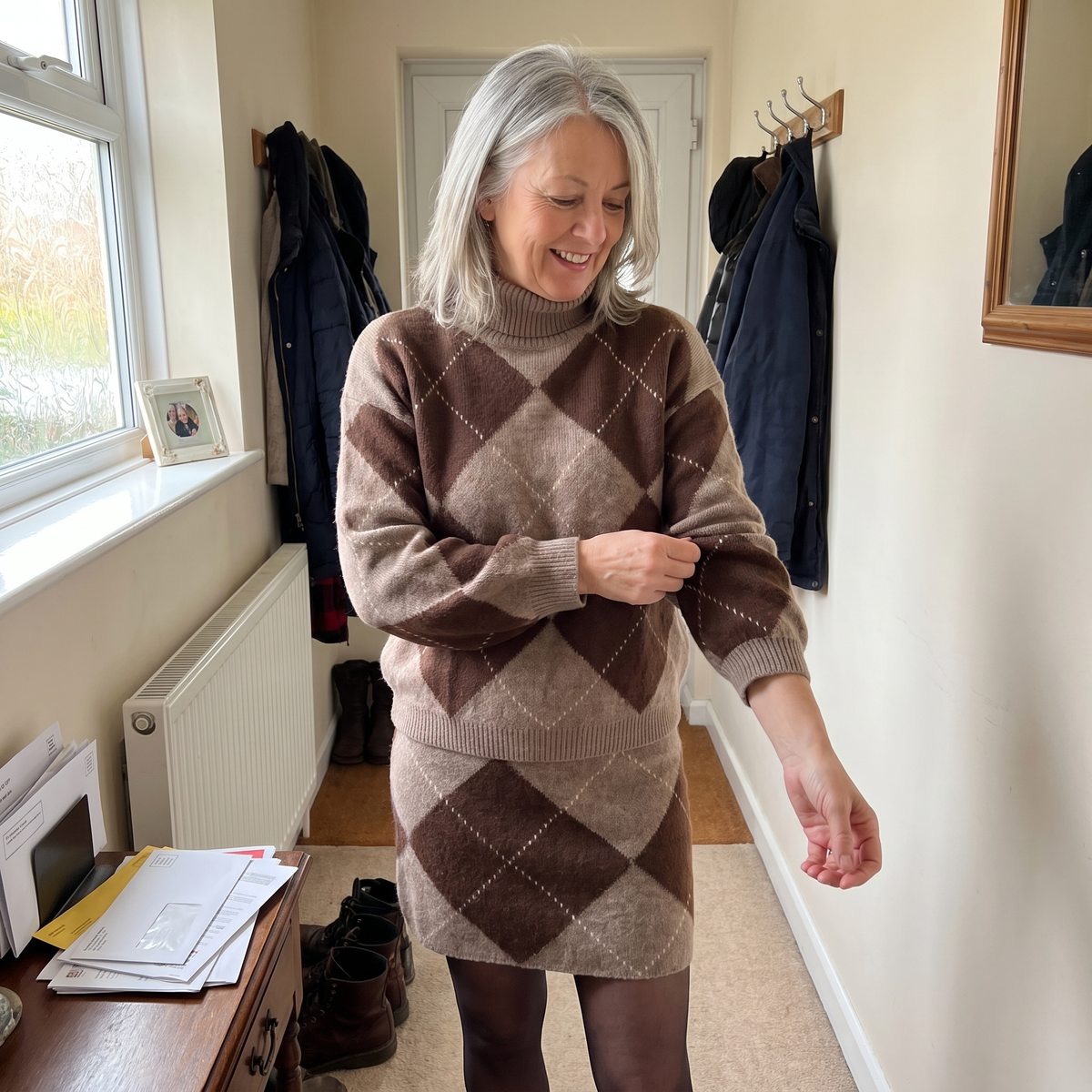 ARGYLE ROLL NECK KNIT SET