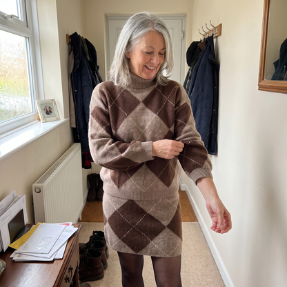 ARGYLE ROLL NECK KNIT SET