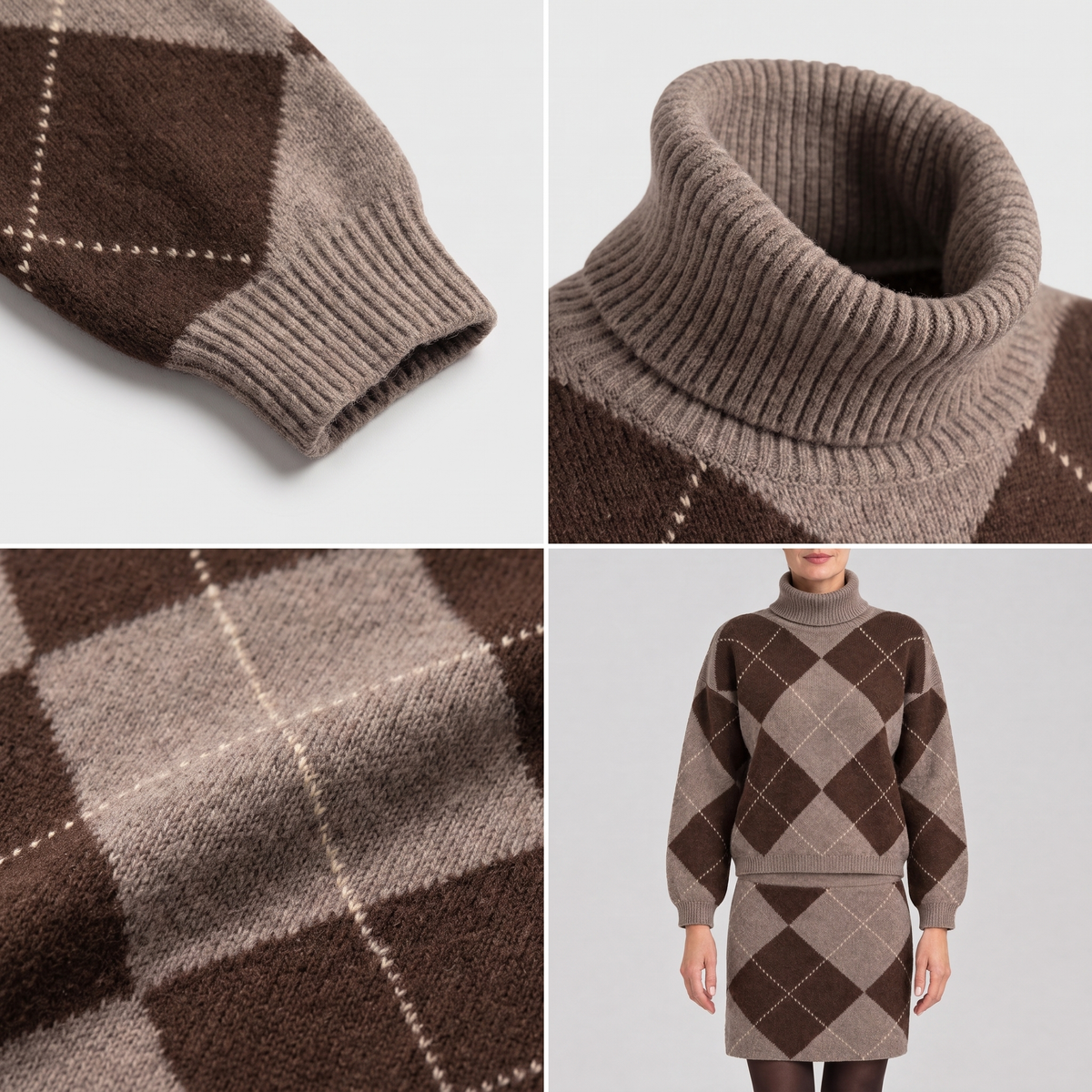 ARGYLE ROLL NECK KNIT SET