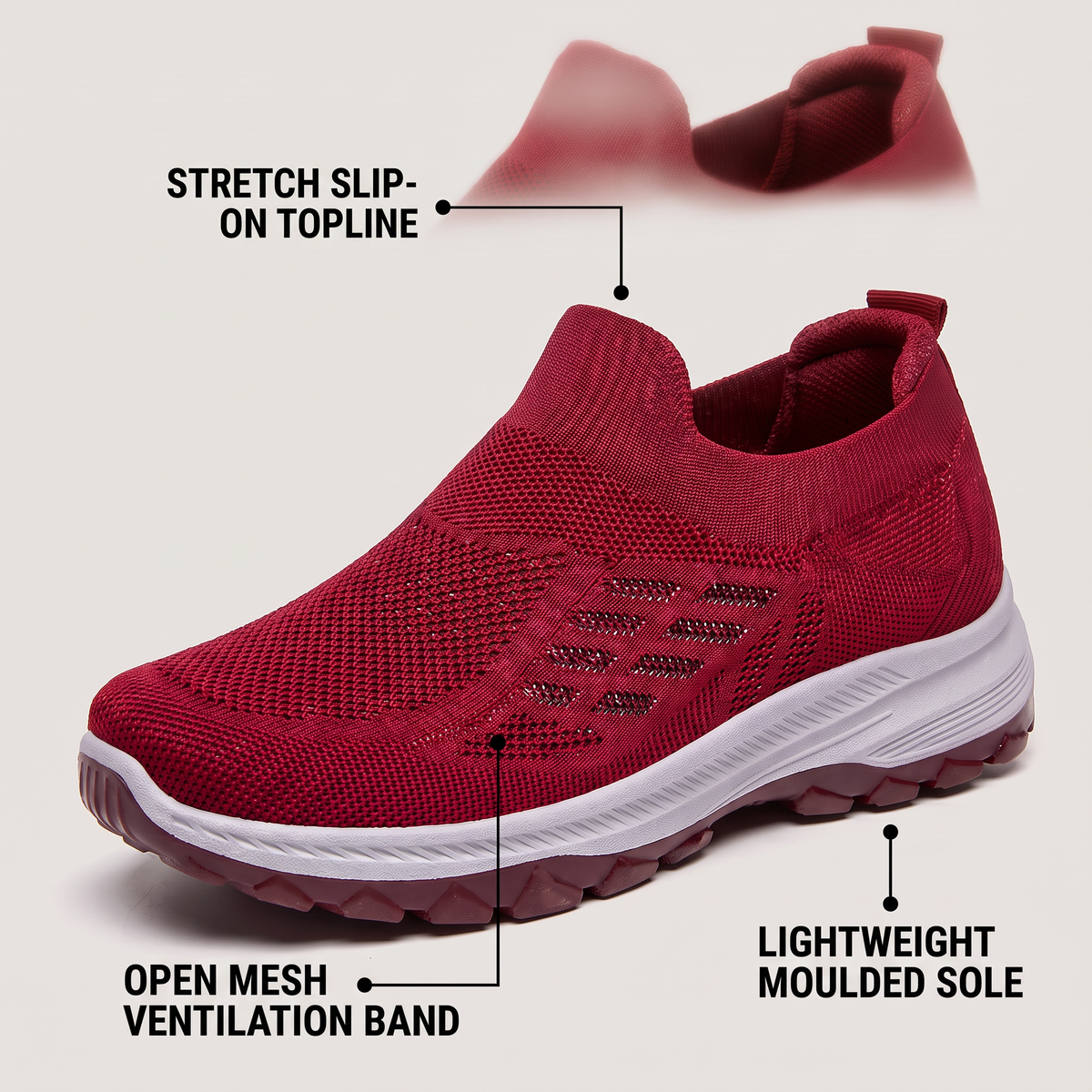 KNIT SLIP-ON WALKING TRAINERS