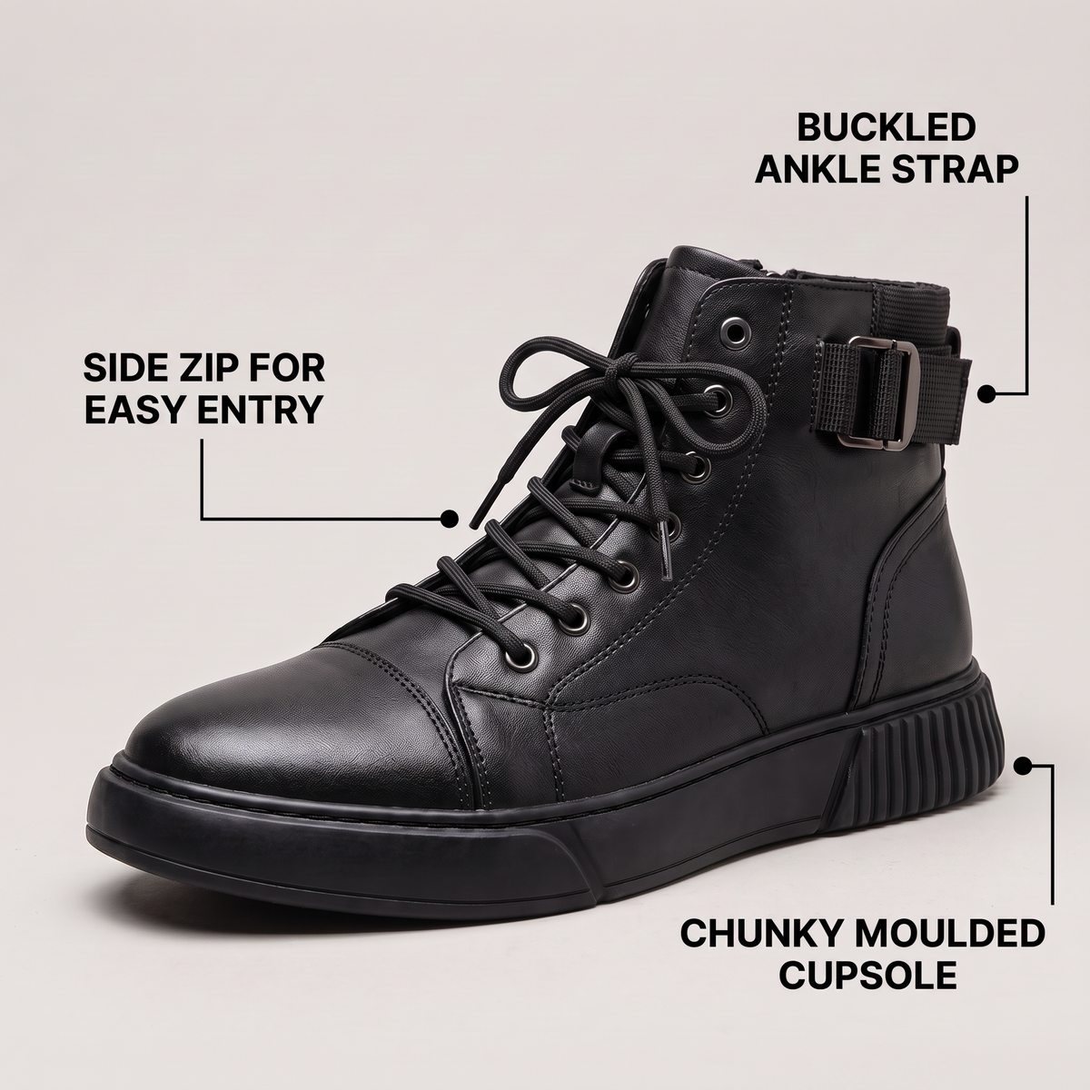 ANKLE STRAP HIGH-TOP BOOTS